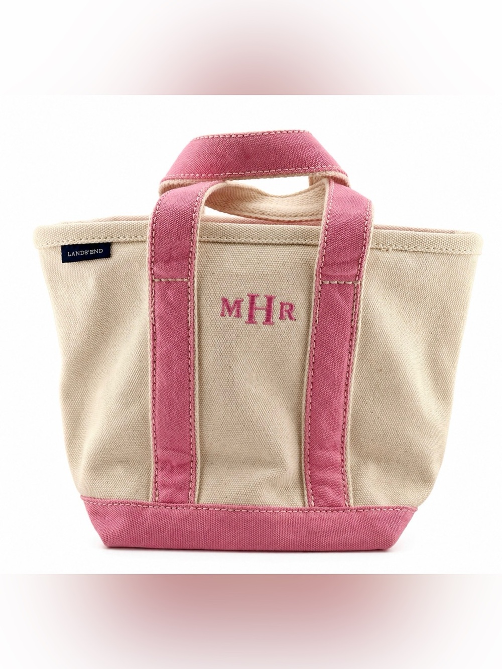 Lands' End Mini Canvas Tote with Pink Trim Pre-owned